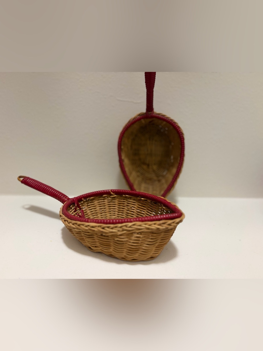 Vintage Pair Wicker Scoop Baskets With Wrapped Handles MCM Primitive Kitchen